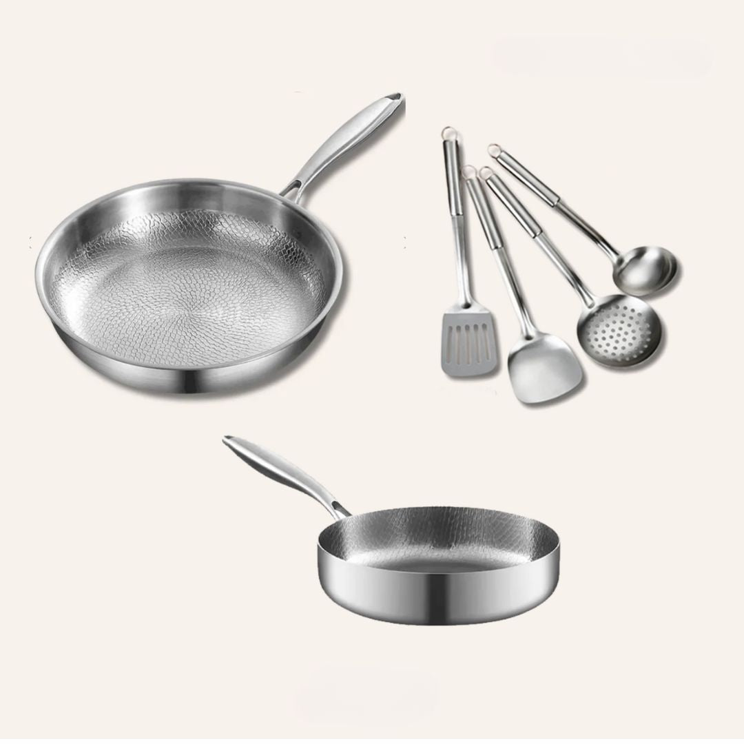 Essential Duo: 2 Pans + Utensils Set